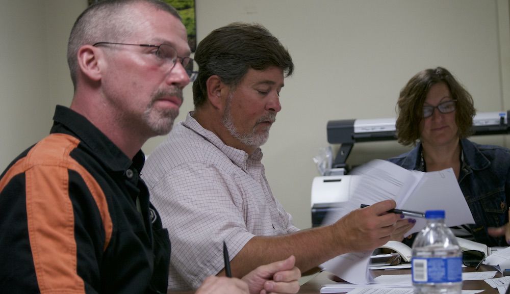 Selectpersons Steve Lamos and Matt Crawford, and Administrator Amber Baker, 8-13-2019